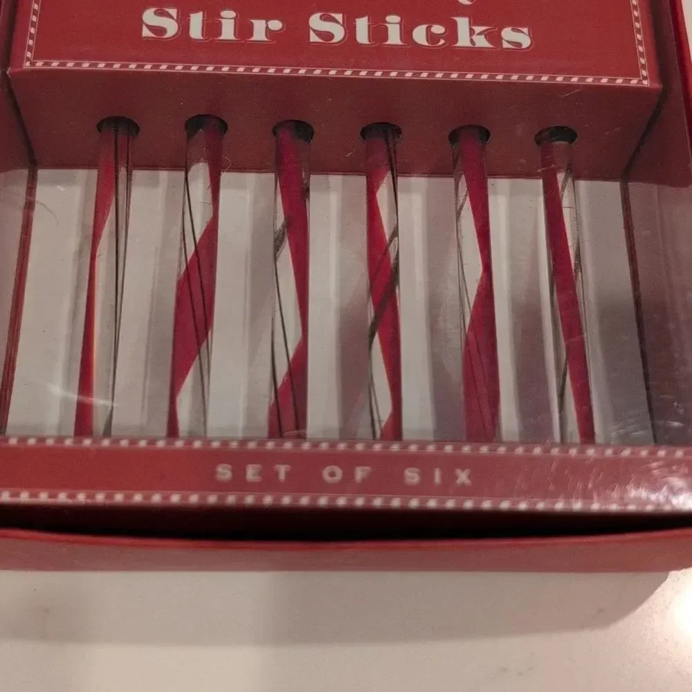 Williams Sonoma Red Swirl Peppermint Glass Stir Sticks Vintage Set Of 6